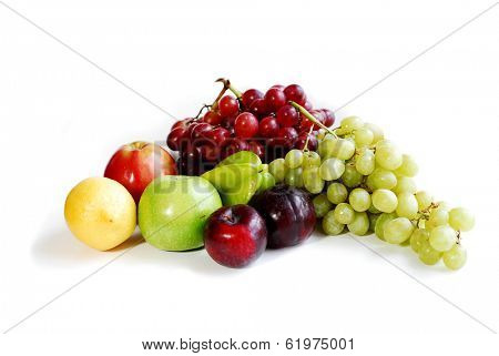 Assorted fruits on white background