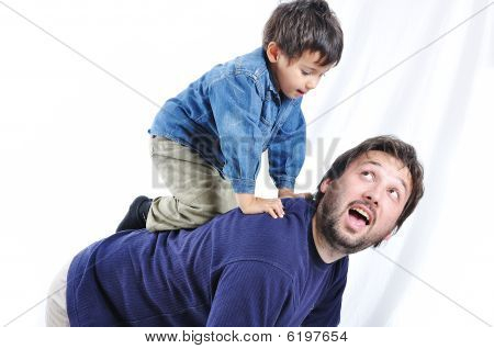 happy family ,dad and son is smiling