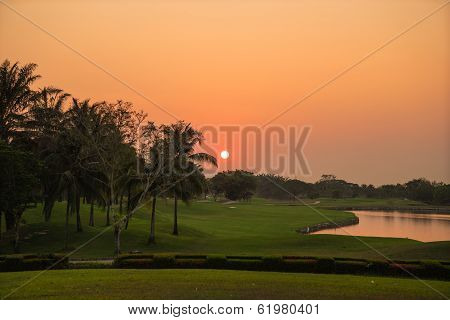 Golf Course At Sunset