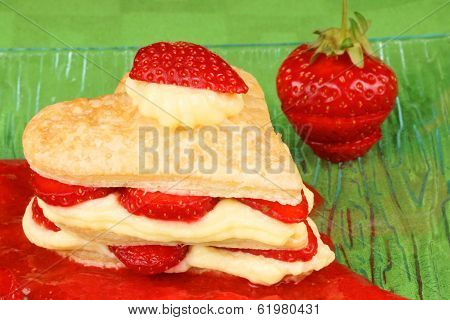 Heart Shaped Strawberry And Custard Millefeuille