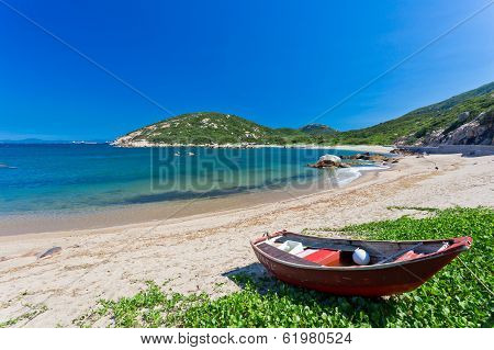 Blue Sky Blue Sea - Sandy Beach With Fisher Boat