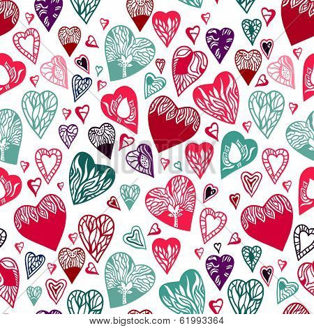 Seamless pattern with hand drawn hearts.