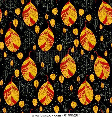 Golden leaves on a dark blue background