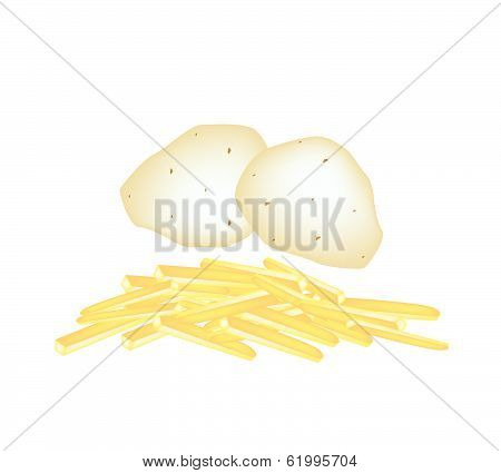 Fresh Potatoes With Potato Cut Into Chips