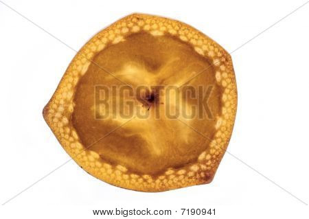 Banana slice on white background