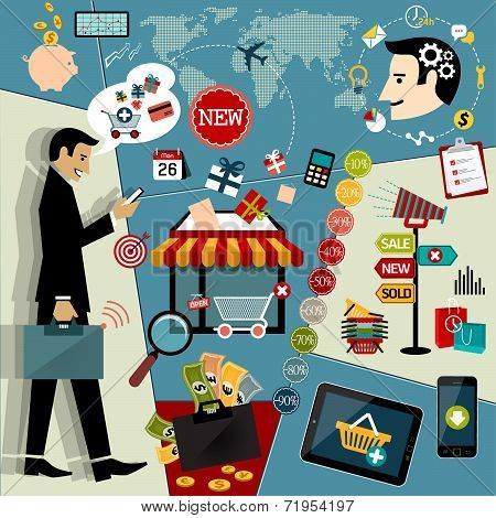Set of Flat design vector illustration concepts icon, logo and symbols of on line shopping and payme