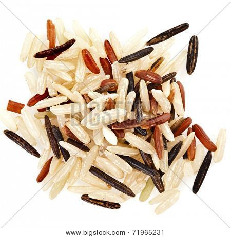 Akvatika Color Gurmet Mix Rice (Brown red black wild)  top view surface close up isolated on white background