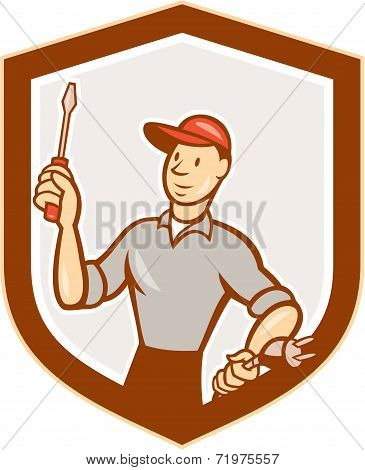 Electrician Screwdriver Plug Shield Cartoon