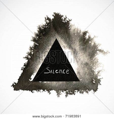Illustration of black ink painted triangle with blur and text.
