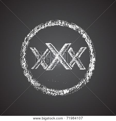 Illustration of chalk painted 'xxx' icon in a round.