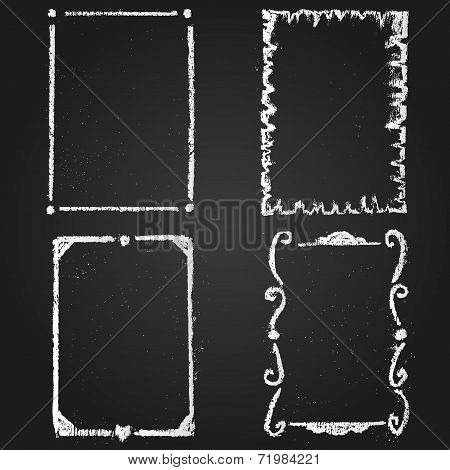 Set of chalk painted frames on a black chalkboard.