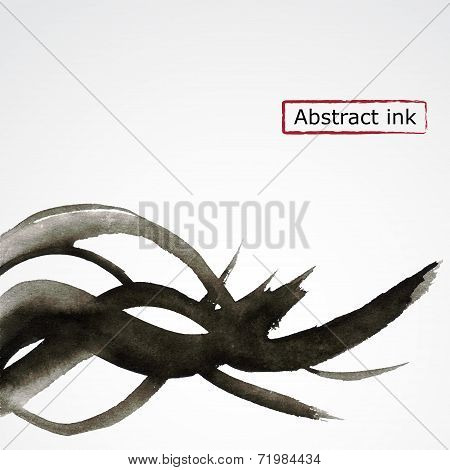 Illustration of abstract black ink painted weave design element