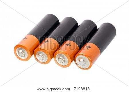 A set a of AA size batteries on white background