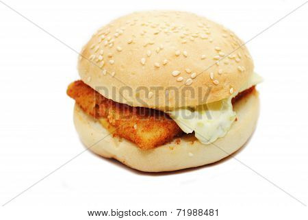 A Fast Food Fish Sandwich Over White