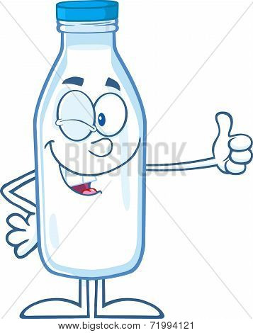 Winking Milk Bottle Cartoon Character Giving A Thumb Up