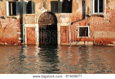 House On The Grand Canal At High Tide In Venice In Italy