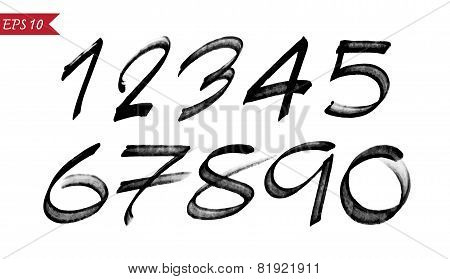 Numbers 0-9 Written With A Brush On A White Background