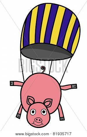 Parachuting pig doodle