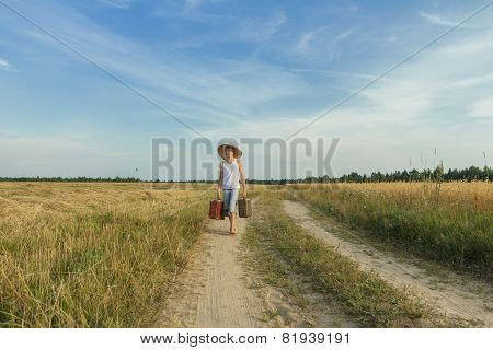 Teenage Traveler Afoot On Country Road