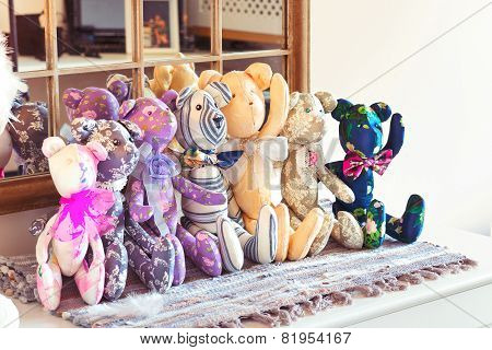 Many Textile Tilda Teddy Bear Toys In Workshop.