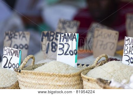Traditional food market in Zanzibar in Africa.