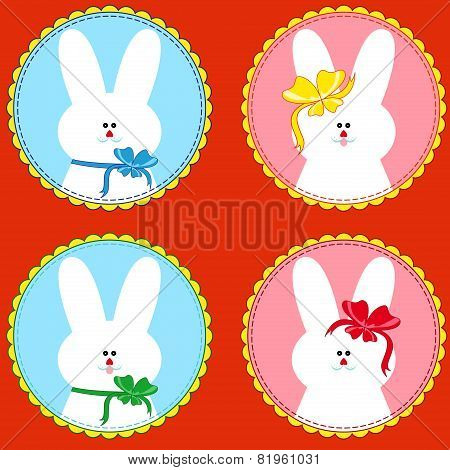 Four Funny Rabbits In Round Frameworks
