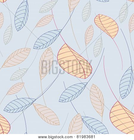 Repeating Seamless Pattern Falling Leaves On A Blue Background
