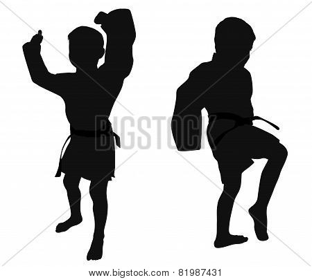 Silhouettes Of Two Little Boys
