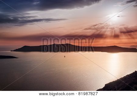 Beautiful Sunset On Santorini Island, Greece
