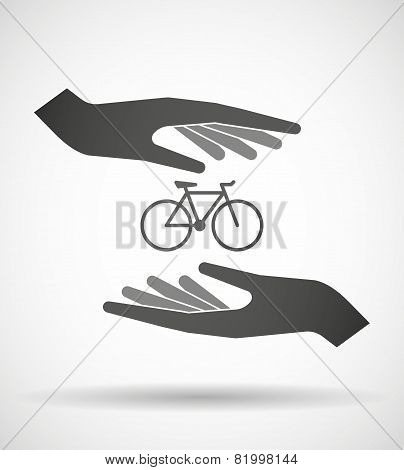 Hands Protecting Or Giving A Bicycle