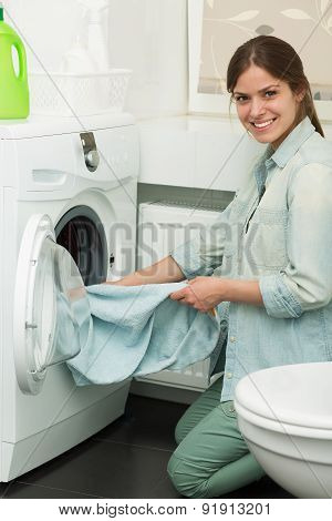 Beautiful Girl Doing Laudry