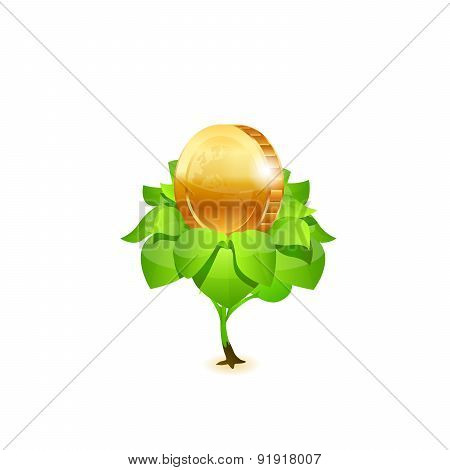 Coin with leafs. Vector