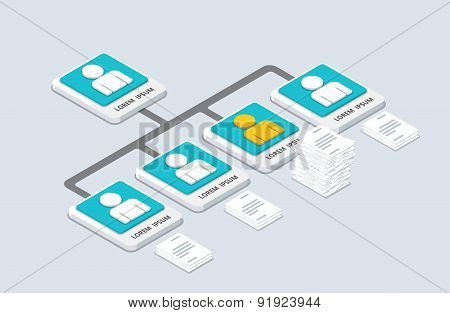 Isometric Organization And Sturcture. Flat 3D Organization Pop-up From Ground Concept. Vector Illust