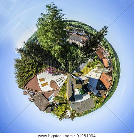Small Planet Perspective Of Rural Village Of Brandoberndorf Near Usingen