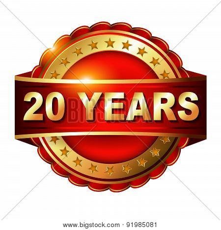 20 Years Anniversary Golden Label With Ribbon