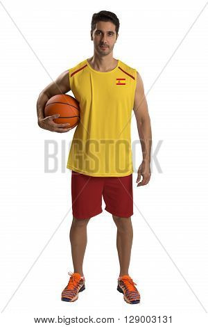 Professional Spanish Basketball Player With Ball.
