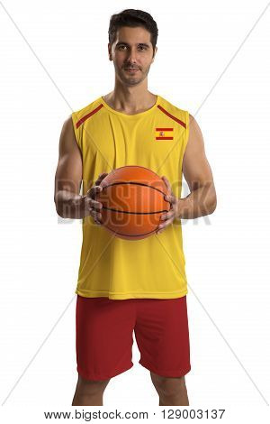 Professional Spanish Basketball Player With Ball.