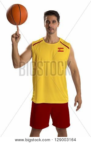 Professional Spanish Basketball Player With Ball.