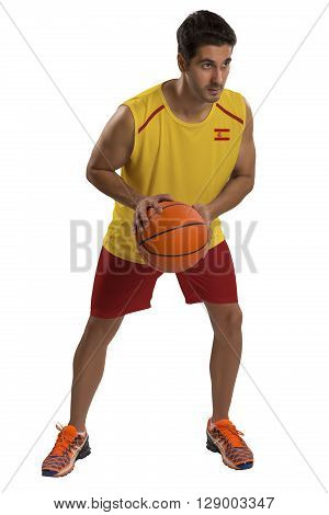 Professional Spanish Basketball Player With Ball.