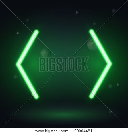 Vintage neon electro direction. two green neon arrows on a black background