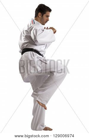 French judo fighter on a white background