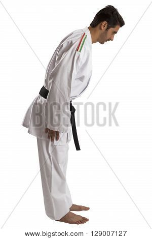 Italian judo fighter on a white background