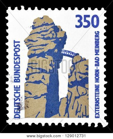 GERMANY - CIRCA 1989 : Cancelled postage stamp printed by Germany, that shows Extern rocks in Horn Bad Meinberg.