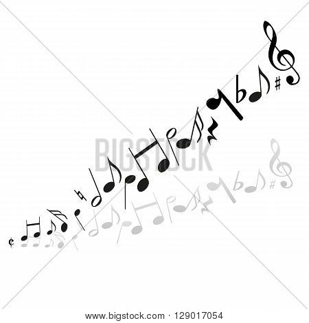 a moving illustration with the silhouettes of musical notes