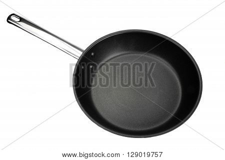 Non-stick Frypan With Shinny Handle Isolated On White, Top View
