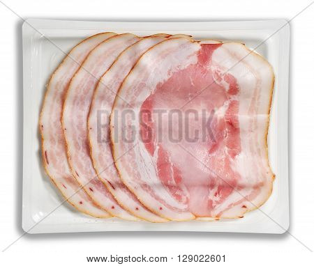 Tray Packaged of Presliced smoked Baked Ham top view
