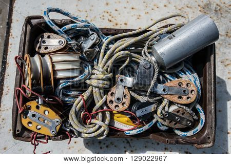 rigging of yachts in a big box