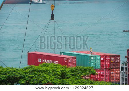 Hong Kong-may 7,2016:the Container Is Loaded / Unloaded At Kwai Tsing Container Terminals Is The Mai