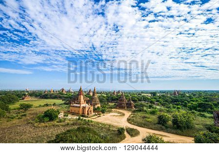 Myanmar, Bagan, the plain with thousand of 880-year old temple ruins.