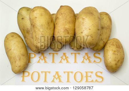 Ecological natural potatoes, potatoes on white background